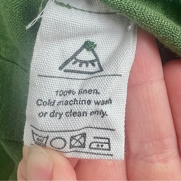 Sleeper | Brigitte 100% Linen Mini Dress Puff Sleeves Button Down Olive Green S - Picture 7 of 10